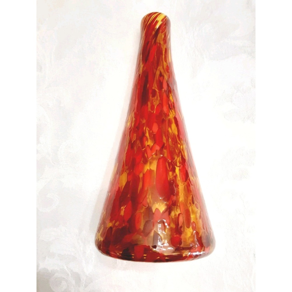Hand blown Vase Red Gold Tone Multicolored Splatter Art Glass 8.5 inch
